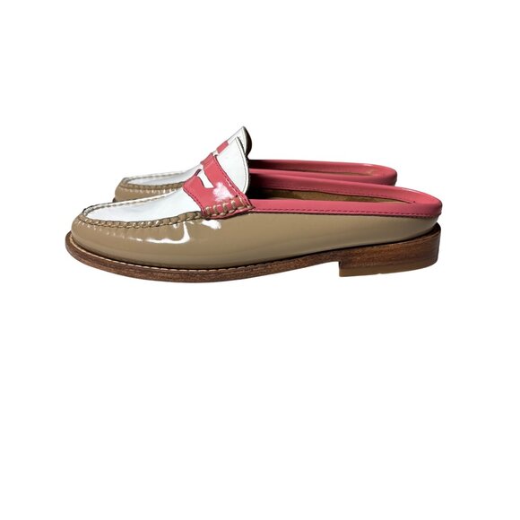 Bass Weejuns Size 6 Diane Penny Loafers Slides Leather Mules Tan White Pink - Picture 4 of 9